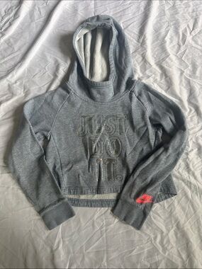 Nike Gray Hooded Sweatshirt with Pink Swoosh